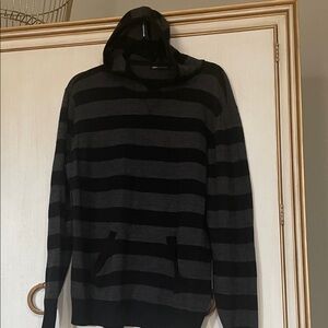 Women’s Black and Gray Striped hooded Sweater